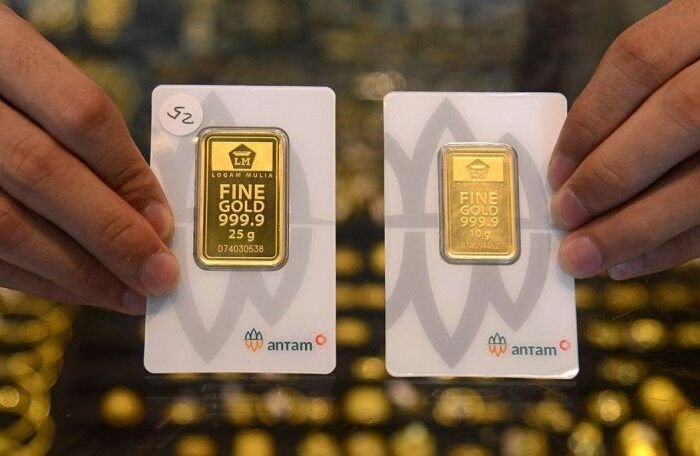 Ilustrasi emas batangan PT Antam. Foto: Antara