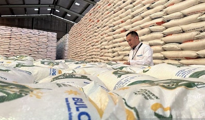 Petugas Bulog mengecek stok cadangan beras pemerintah di Gudang Bulog Gudang Bulog DKI Jakarta dan Banten di Kelapa Gading, Jakarta. Foto: ANTARA