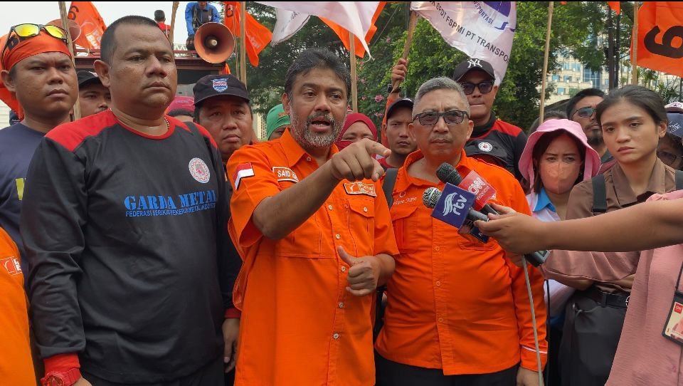 Presiden Partai Buruh Said Iqbal saat menggelar aksi demo di Jakarta, Kamis (6/6). Foto: apakabar.co.id/Andrew Tito