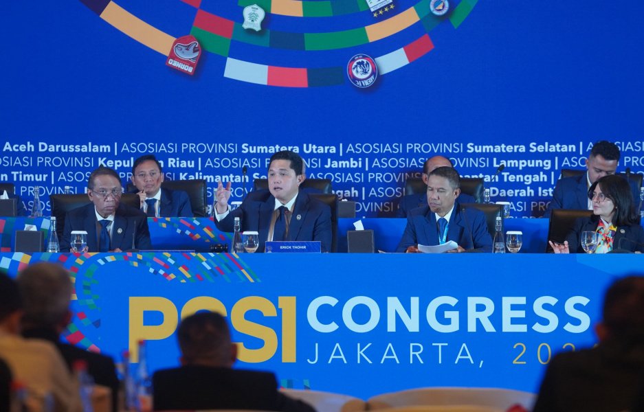 Ketum PSSI Erick Thohir di Kongres PSSI, Senin (10/6).