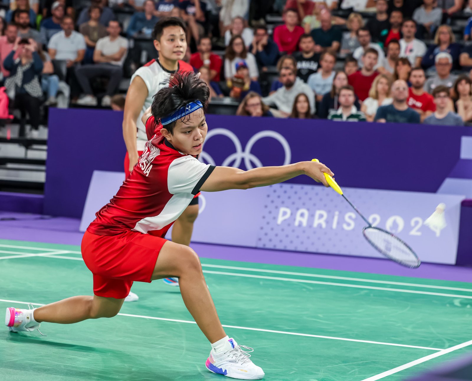 Ganda putri Indonesia, Apriyani Rahayu/Siti Fadia Silva Ramadhanti saat tampil di Olimpiade Paris 2024, Sabtu (27/7). Foto: PBSI