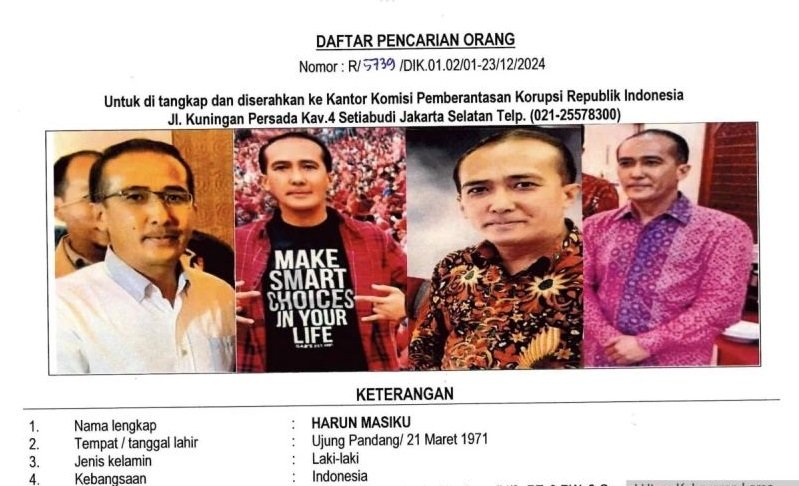DPO Terbaru Harun Masiku yang diterbitkan KPK. Foto: KPK