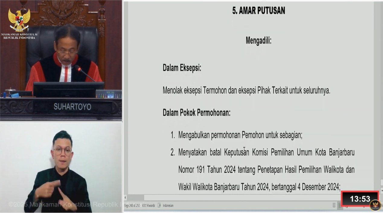 MK Putuskan Pilkada Banjarbaru Diulang: Lisa-Wartono VS Kotak Kosong