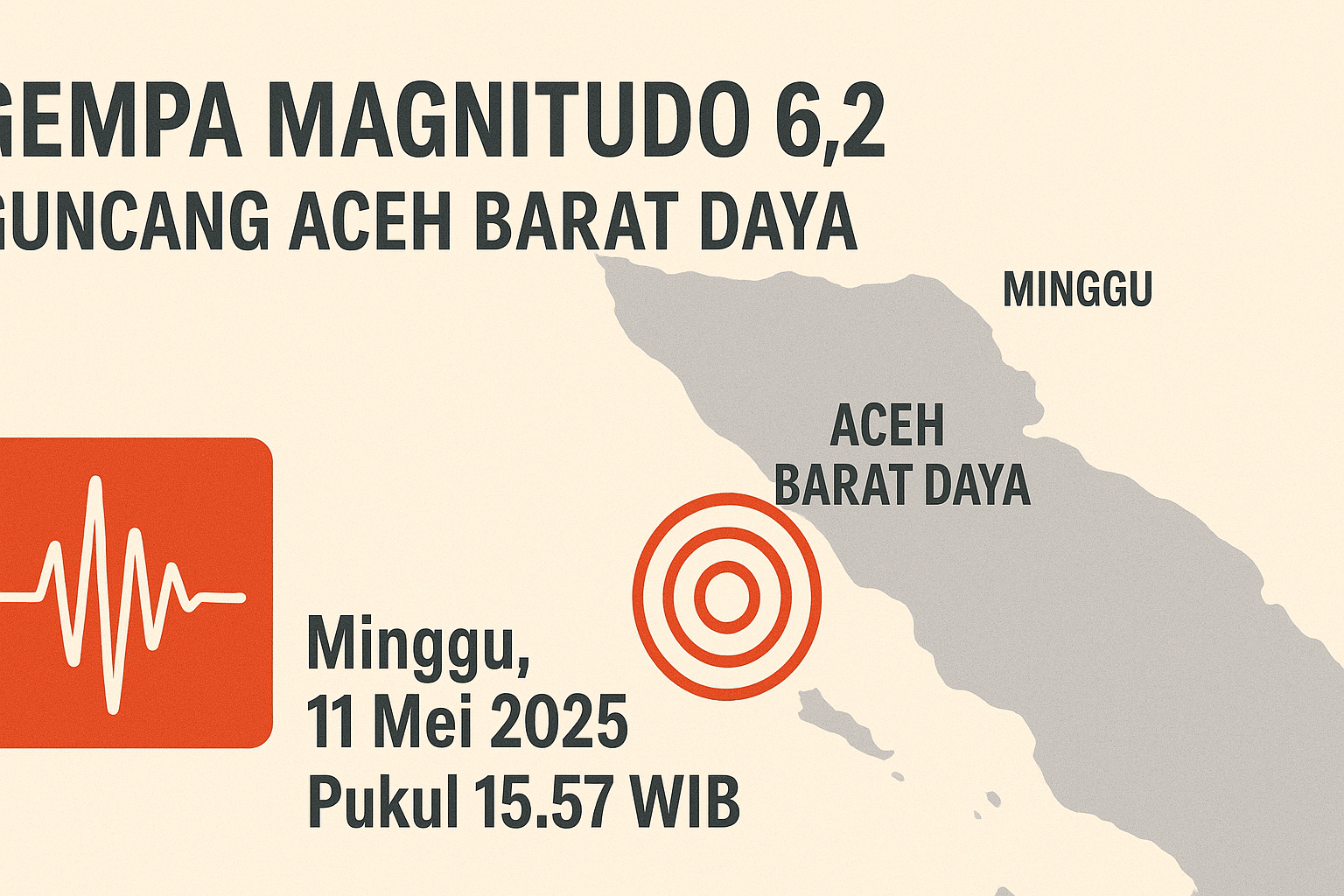Gempa bumi berkekuatan 6,2 magnitudo mengguncang Blangpidie, Aceh Barat Daya, Minggu (11/5). Getaran dirasakan pukul 15.57 WIB. Foto: apakabar.co.id